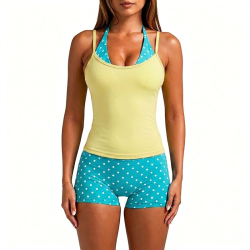 Custom Polka Dot Layered Yoga Tank Top | OEM/ODM Yoga Apparel Manufacturer