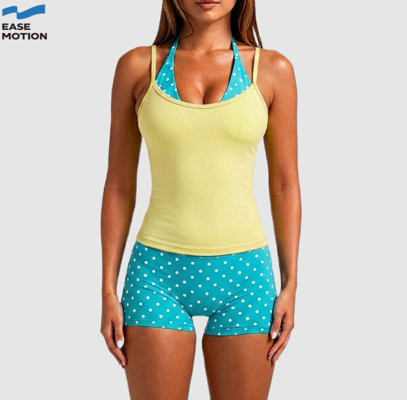 Custom Polka Dot Layered Yoga Tank Top | OEM/ODM Yoga Apparel Manufacturer