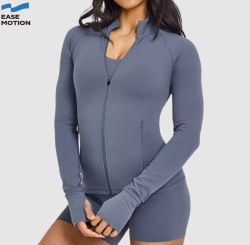 Custom Full-Zip Yoga Jacket - Slim Fit Workout Jacket with Thumb Holes & Zipper Pockets