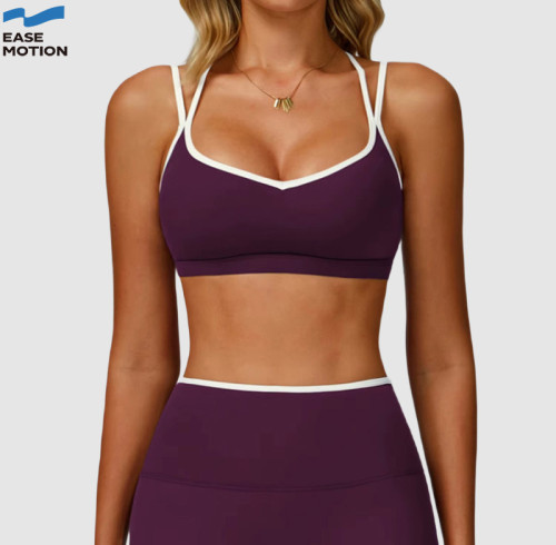 Custom Contrast Trim Yoga Bra - Women's Double Straps Sports Bra for Workout & Gym