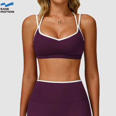 Custom Contrast Trim Yoga Bra - Women's Double Straps Sports Bra for Workout & Gym