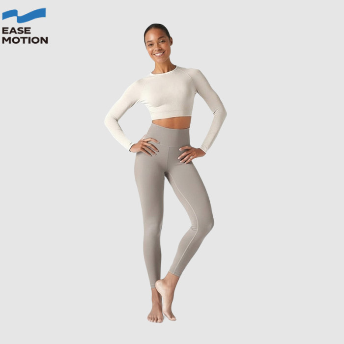 Limited Recycled Fabric Yoga Set - Long Sleeve Crop Top & High Waist Leggings Sustainable