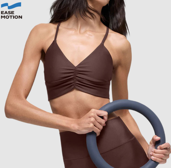Customizable Ruched V-Neck Yoga Bra for Women - OEM/ODM, Removable Pads, Soft Fabric for Yoga & Pilates