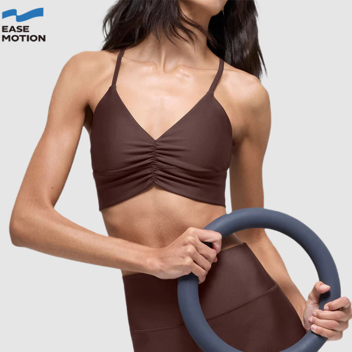 Customizable Ruched V-Neck Yoga Bra for Women - OEM/ODM, Removable Pads, Soft Fabric for Yoga & Pilates