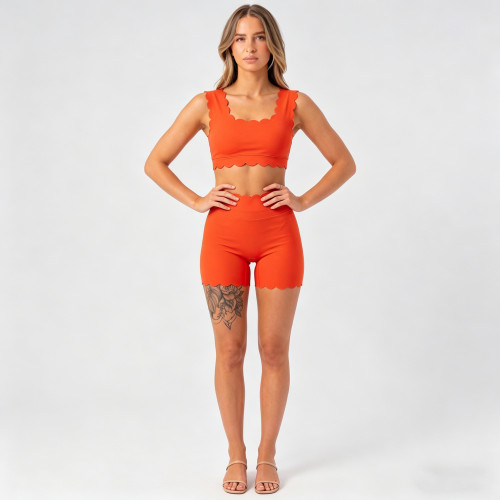 OEM Scallop Trim Yoga Set | Custom Sustainable Workout Outfit for Women