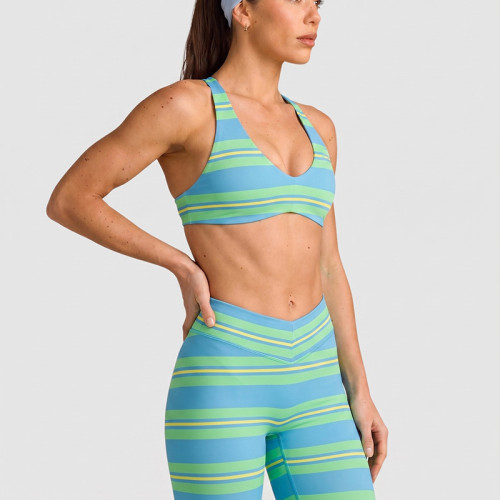 Custom Striped Cross Back Yoga Bra | OEM/ODM Activewear
