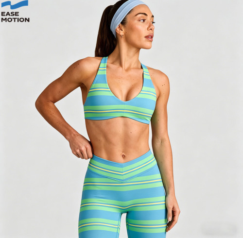 Custom Striped Cross Back Yoga Bra | OEM/ODM Activewear