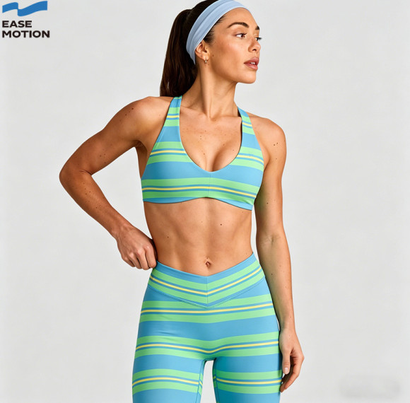Custom Striped Cross Back Yoga Bra | OEM/ODM Activewear