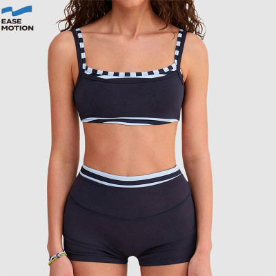 Easemotion OEM Striped Trim Yoga Set | Custom Square Neck Workout Outfit for Women