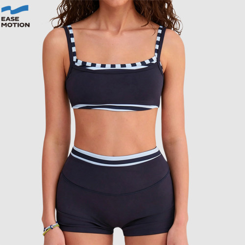 Easemotion OEM Striped Trim Yoga Set | Custom Square Neck Workout Outfit for Women