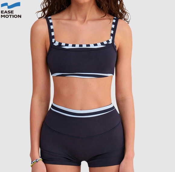 Easemotion OEM Striped Trim Yoga Set | Custom Square Neck Workout Outfit for Women