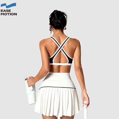 Easemotion OEM Cross Back Contrast Trim Yoga Bra | Custom Tennis Sports Bra