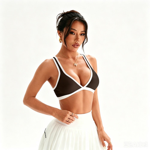 Easemotion OEM Cross Back Contrast Trim Yoga Bra | Custom Tennis Sports Bra