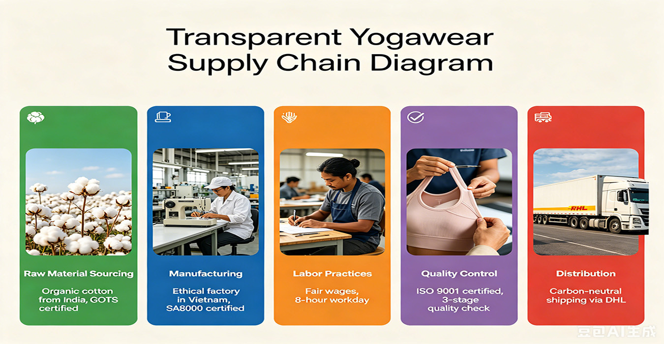 Diagram illustrating a transparent supply chain for yogawear