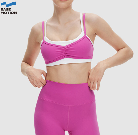 Custom Double-Strap Yoga Bra - Ruched Front, High Support, For Gym & Workout