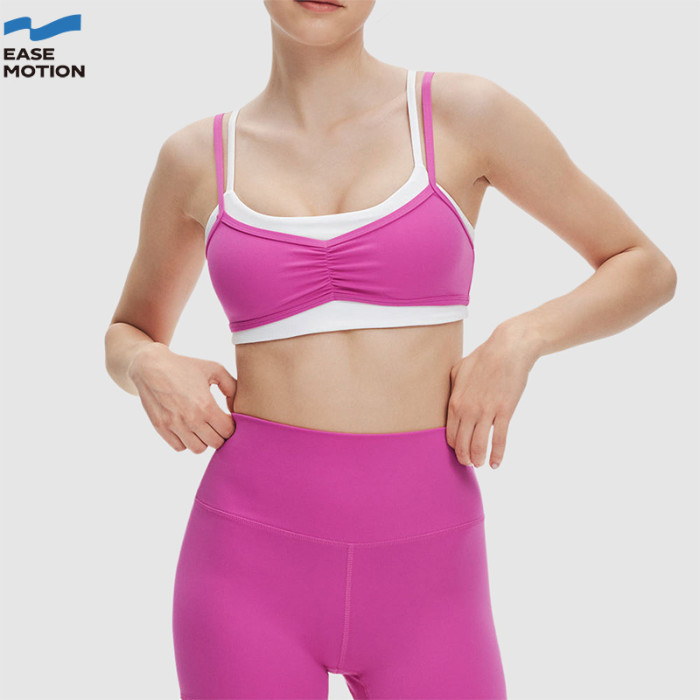 Custom Double-Strap Yoga Bra - Ruched Front, High Support, For Gym & Workout