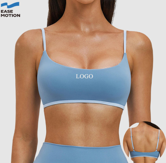 Custom Thin-Strap Scoop Neck Yoga Bra - Contrast Trim, Soft Support, For Yoga & Workouts