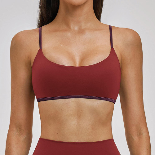 Custom Thin-Strap Scoop Neck Yoga Bra - Contrast Trim, Soft Support, For Yoga & Workouts
