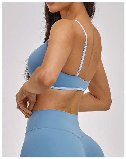 Custom Thin-Strap Scoop Neck Yoga Bra - Contrast Trim, Soft Support, For Yoga & Workouts