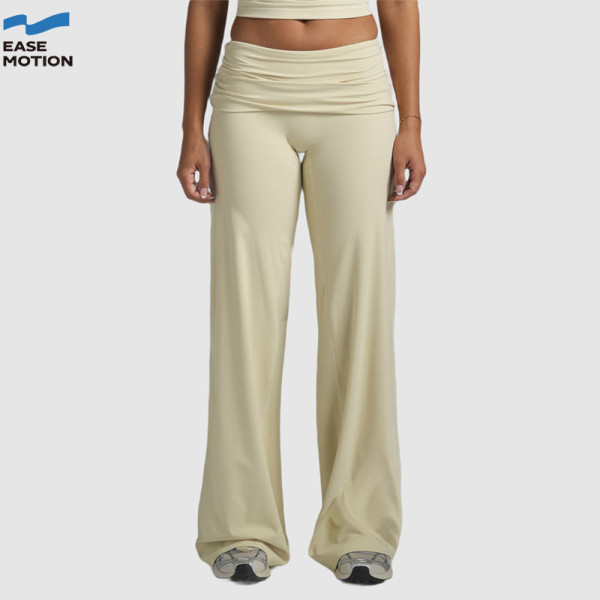 Custom Fold-Over Waist Flare Yoga Leggings - Soft Fabric, High Waist, For Yoga & Casual Wear