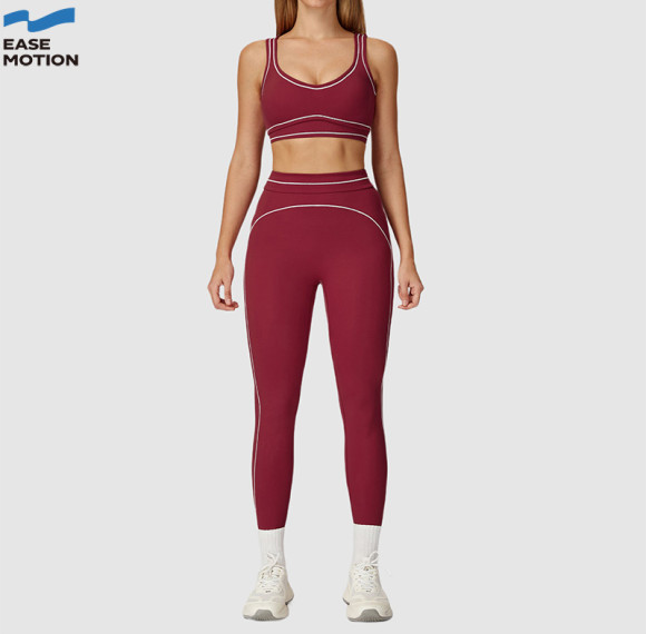 Custom Contrast Trim Yoga Set - Sports Bra & High Waist Leggings, Soft & Supportive