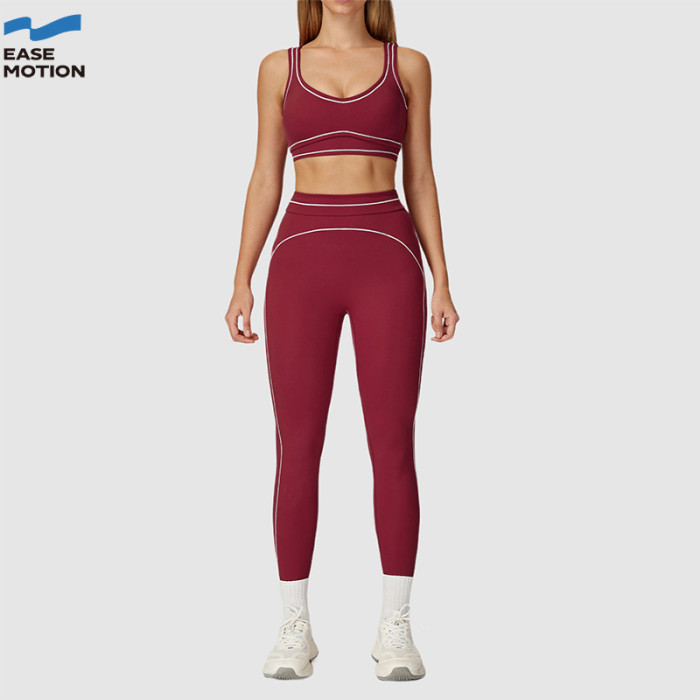 Custom Contrast Trim Yoga Set - Sports Bra & High Waist Leggings, Soft & Supportive