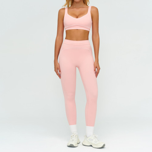 Custom Contrast Trim Yoga Set - Sports Bra & High Waist Leggings, Soft & Supportive