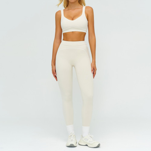 Custom Contrast Trim Yoga Set - Sports Bra & High Waist Leggings, Soft & Supportive