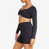 Custom Contrast Trim Long-Sleeve Yoga Set - Crop Top & High Waist Biker Shorts