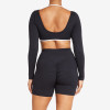 Custom Contrast Trim Long-Sleeve Yoga Set - Crop Top & High Waist Biker Shorts