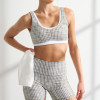 Custom Gingham Print Ruched Yoga Bra - Scoop Neck, Contrast Trim, Soft Support