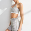 Custom Gingham Print Ruched Yoga Bra - Scoop Neck, Contrast Trim, Soft Support