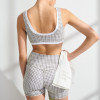 Custom Gingham Print Ruched Yoga Bra - Scoop Neck, Contrast Trim, Soft Support