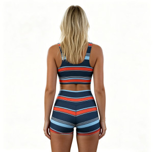 Custom Striped Yoga Set | Square Neck Sports Bra & High Waist Shorts for Women