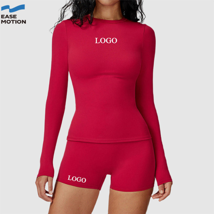 Custom Long Sleeve Sports Top | Slim Fit Crew Neck Yoga Top for Women