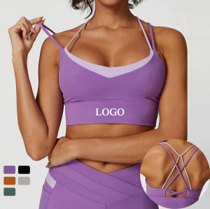 Custom Contrast Halter Yoga Bra | V-Neck Double Strap Sports Bra for Women