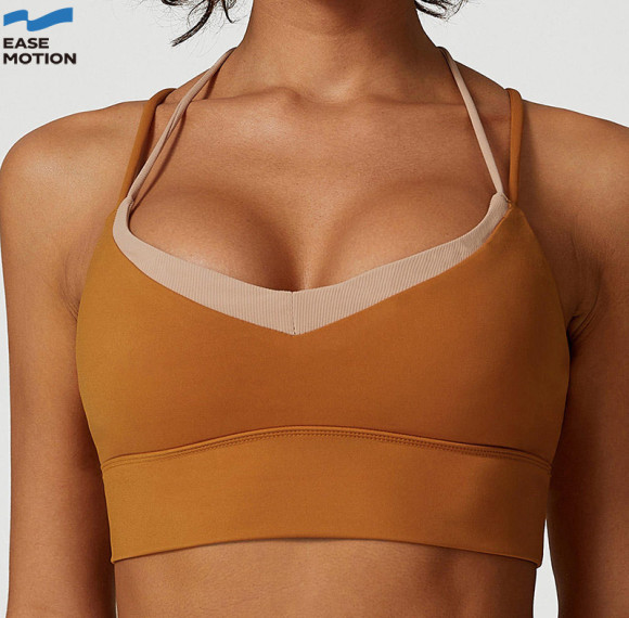 Custom Contrast Halter Yoga Bra | V-Neck Double Strap Sports Bra for Women