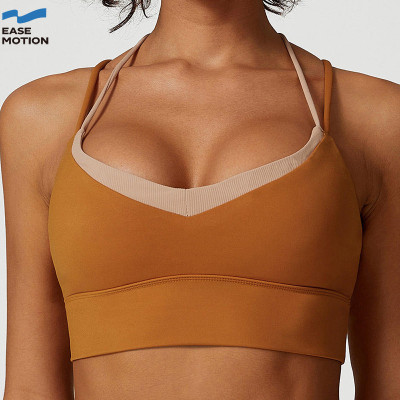 Custom Contrast Halter Yoga Bra | V-Neck Double Strap Sports Bra for Women