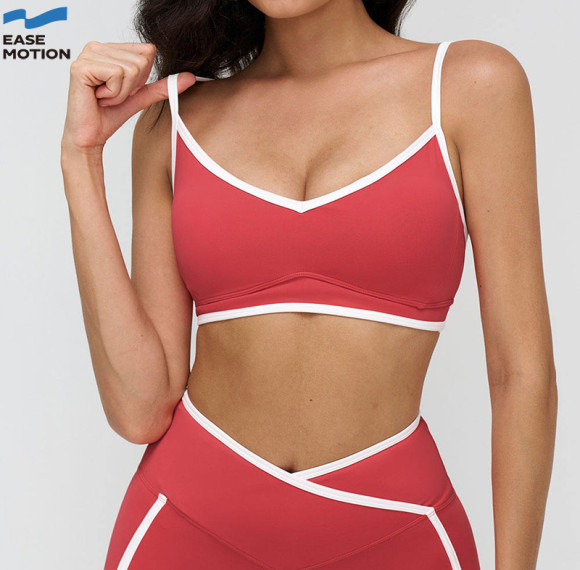 Custom Contrast Trim V-Neck Yoga Bra | Thin Strap Sports Bra for Women