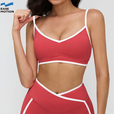 Custom Contrast Trim V-Neck Yoga Bra | Thin Strap Sports Bra for Women