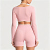 Custom Cutout Long Sleeve Yoga Crop Top | Layered Halter Workout Top for Women
