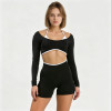 Custom Cutout Long Sleeve Yoga Crop Top | Layered Halter Workout Top for Women
