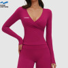 Custom Wrap V-Neck Long Sleeve Yoga Top | Slim Fit Workout Top for Women