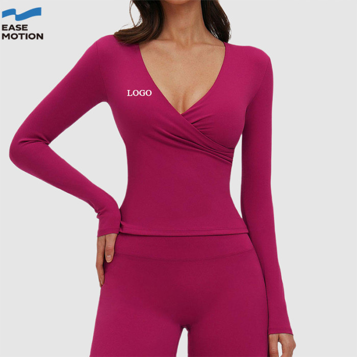 Custom Wrap V-Neck Long Sleeve Yoga Top | Slim Fit Workout Top for Women