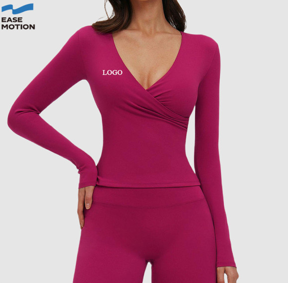 Custom Wrap V-Neck Long Sleeve Yoga Top | Slim Fit Workout Top for Women