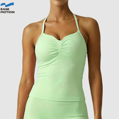 Custom Ruched Halter Yoga Tank Top | Sweetheart Neck Workout Vest for Women