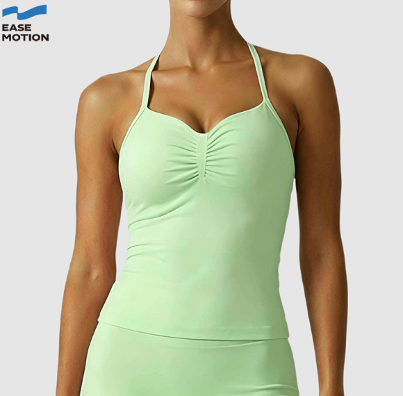 Custom Ruched Halter Yoga Tank Top | Sweetheart Neck Workout Vest for Women