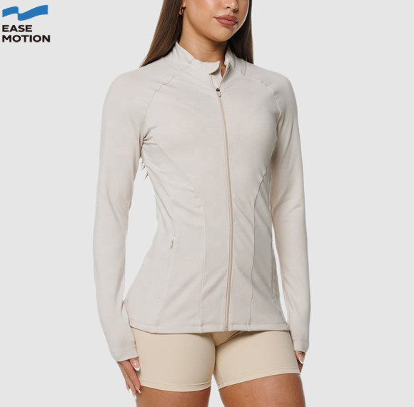 Custom Full-Zip Fitted Yoga Jacket | Long Sleeve Athletic Jacket with Pockets for Women