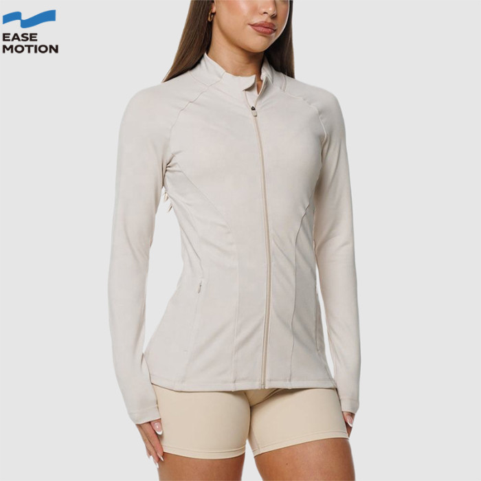 Custom Full-Zip Fitted Yoga Jacket | Long Sleeve Athletic Jacket with Pockets for Women