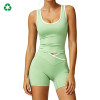 Custom Contrast Trim Cross Waist Yoga Set | Tank Top & Biker Shorts for Women